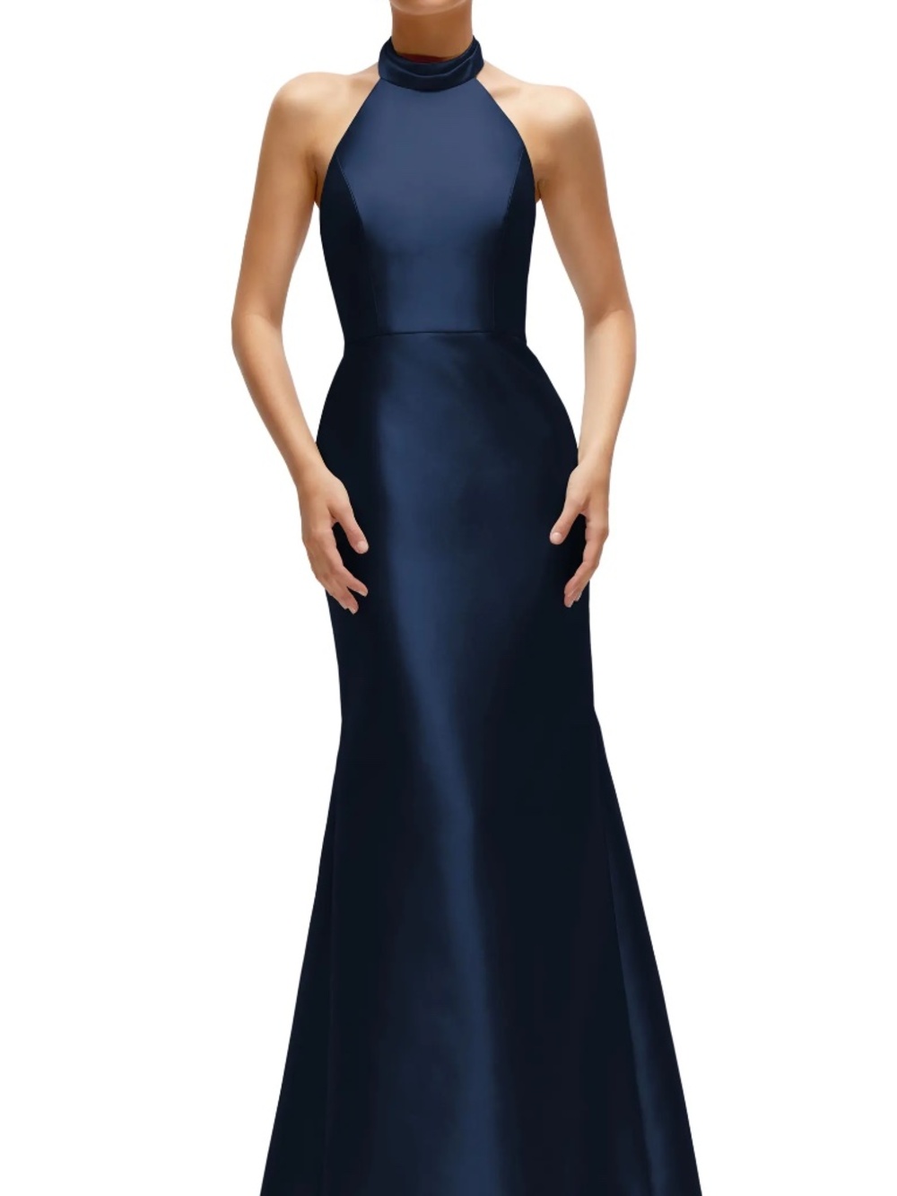 Alfred Sung Navy Halter Satin Trumpet Gown Size 6